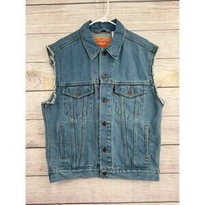 Vintage Y2K Levi's Denim Trucker Jean Vest Mens‎ M Blue Medium Wash Hand Cut